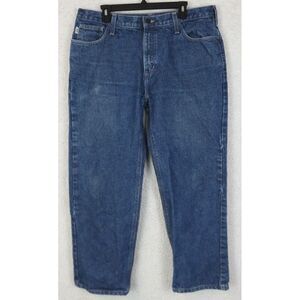 Mens Carhartt FR Denim Blue Jeans Size 38x30 FRB004 MDS Cotton Workwear‎ Relaxed